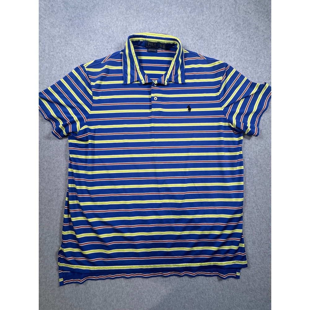 Polo Ralph Lauren Performance Mens XXL Blue Striped Short‎ Sleeve Polo Shirt